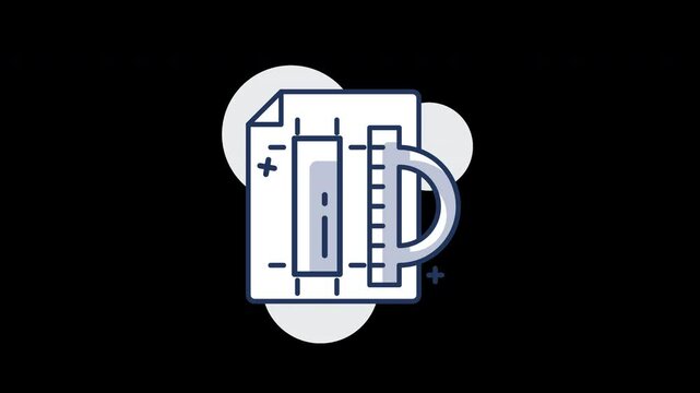 Illustration of a ruler and protractor on a blueprint, showcasing a flat concept design.