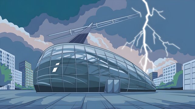 A futuristic lightning rod on a building