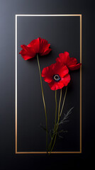 Elegant red poppies minimalist setting floral art dark background close-up