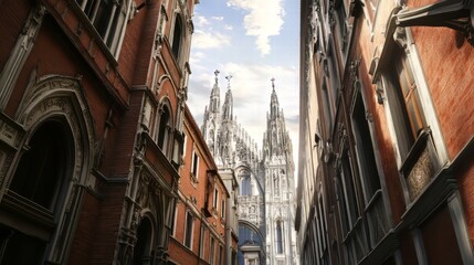 Fototapeta premium Cathedral view between old buildings