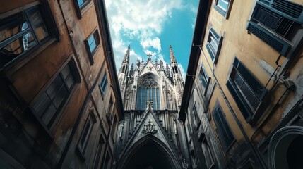 Fototapeta premium Gothic cathedral between old buildings