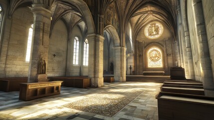 Fototapeta premium Sunlit Gothic church interior