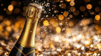 Sparkling Wine Bottle Popping Festive Lights