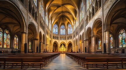 Obraz premium Grand cathedral interior, stained glass