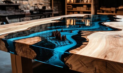 Unique custom-made table featuring an epoxy river design.
