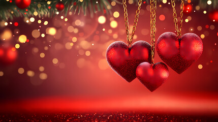 Romantic sparkling decoration with red hearts