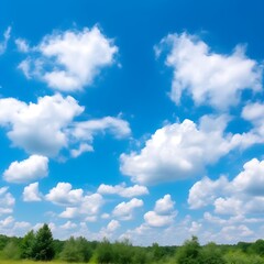 Blue Sky Abundant White Clouds Green Treescape