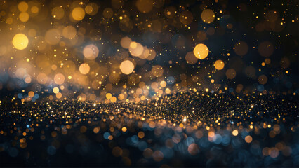 Naklejka premium Golden Sparkling Bokeh in Abstract Glow Dark Background