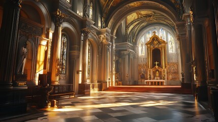 Fototapeta premium Sunlit interior of a grand cathedral