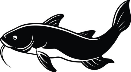 Catfish silhouette vector illustration, Catfish line art vector, Catfish vector design