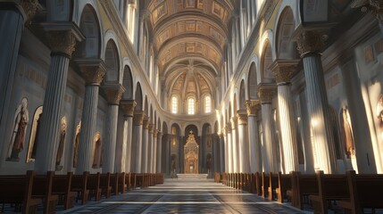 Fototapeta premium Sunlit Grandeur of a Cathedral Interior