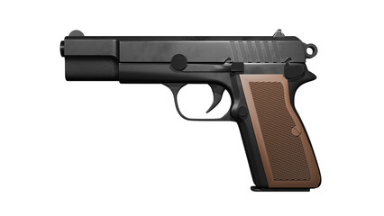 Pistol gun 3D render isolated on transparent background, PNG