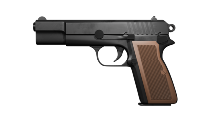 Pistol gun 3D render isolated on transparent background, PNG