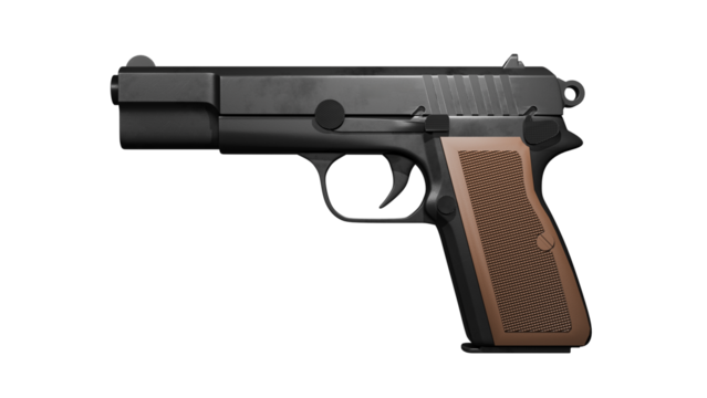 Pistol gun 3D render isolated on transparent background, PNG