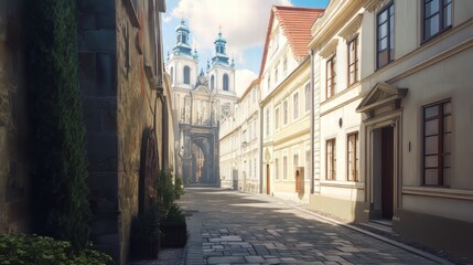 Obraz premium Cobblestone street, historic buildings