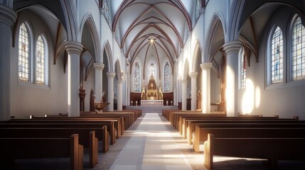 Fototapeta premium Serene church interior bathed in sunlight