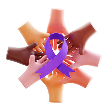 3d render unity hand with ribbon celebrating world cancer day icon
