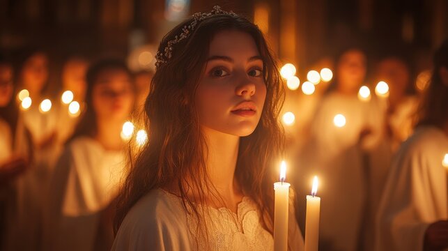 candlemas light of the world christian holiday people holding candles in a church during a religious procession selective focus