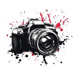Camera Lens Captures Stunning Images, Exploding with Ink Splatter Effects: A Graphic Design Masterpiece