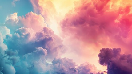 a ethereal dreamscape where clouds form intricate patterns in the sky, white space in the center of the page for text, vibrant and surreal hues against a dark background