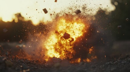 An explosive fireball erupts from a central point,