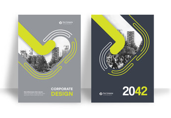 Business Report Cover Template &ndash; Yellow and Black graphic elements Geometric Layout (A4)