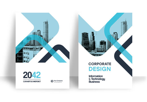 Business Report Cover Template &ndash; Blue and White graphic elements Geometric Layout (A4)