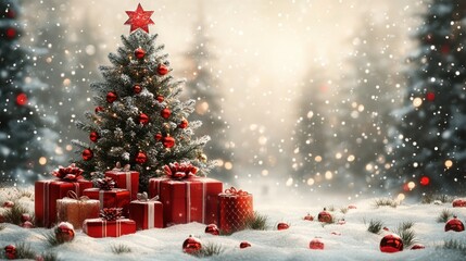 christmas and new year background with fir tree and gifts vector illustration