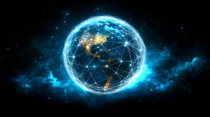 Obraz premium Glowing Earth Network in Space: A Digital World