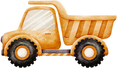 Watercolor Orange Construction Dump Truck
