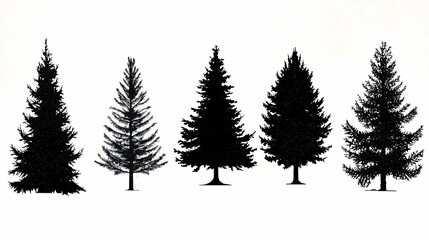 Obraz premium This Christmas tree silhouette set features a variety of elegantly designed tree shapes suitable for holiday graphics and festive marketing.