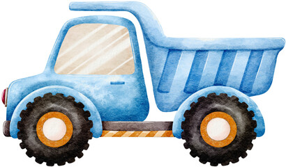 Watercolor Blue Construction Dump Truck © titaporn