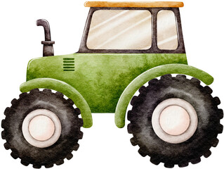 Watercolor Green Farmer Tractor