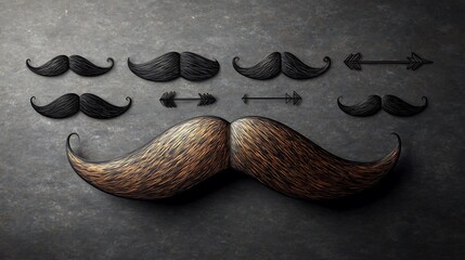 Mustaches, arrows, dark texture, Father's Day card design.