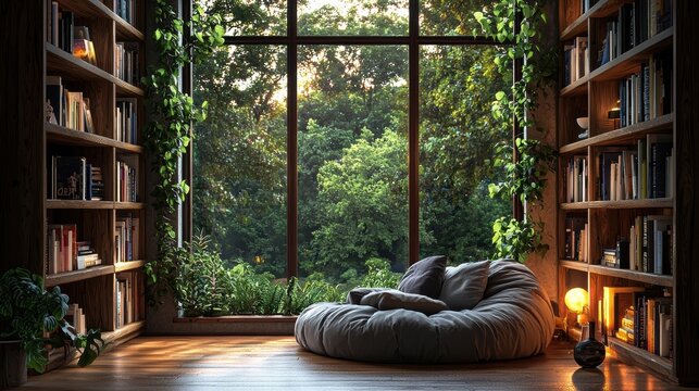 Cozy Virtual Meeting Room: An Inviting Background for Online Presentations and Zoom Conferences with Books and Greenery