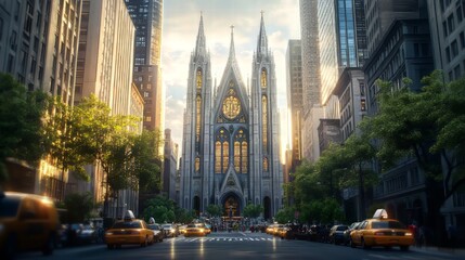 Naklejka premium Grand cathedral on city street