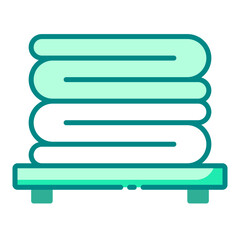 Neatly stacked folded towels green filled line icon for spa or bath