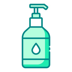 Face cleanser in a pump bottle green filled line icon for skincare and spa