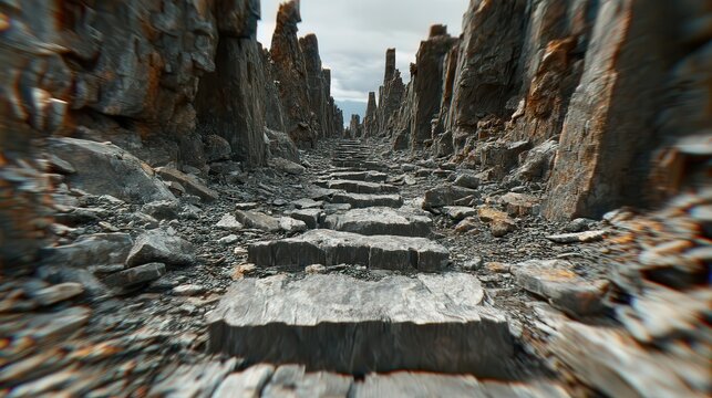 Stone Steps Through a Rocky Canyon: A Journey Through a Mystical Landscape