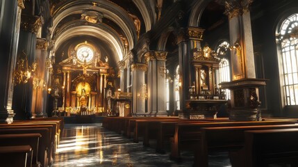Obraz premium Sunlit interior of a grand cathedral