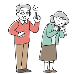 怒っているシニア男性と泣いているシニア女性