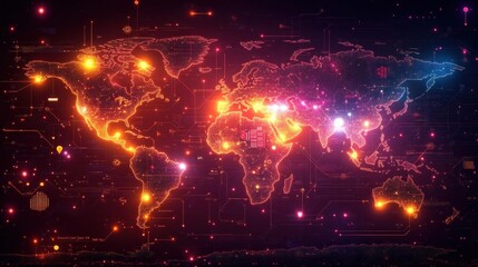 Fototapeta premium Glowing World Map: A Digital Representation of Global Connections and Communication Network