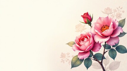 Fototapeta premium Elegant Pink Roses with Soft Background and Delicate Foliage for Romantic Designs