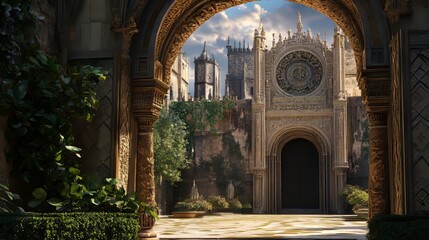 Ancient courtyard, cathedral view