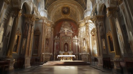 Fototapeta premium Ornate church interior, altar view