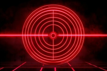 Digital illustration showcases the modern business landscape with a red neon target.