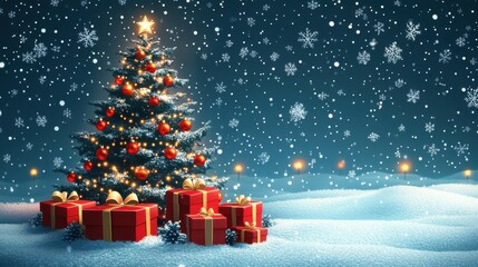 Obraz premium christmas tree with gifts on the background of a circle vector illustration