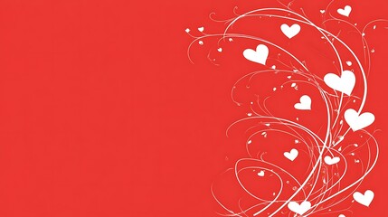Red background with white hearts and swirling vines