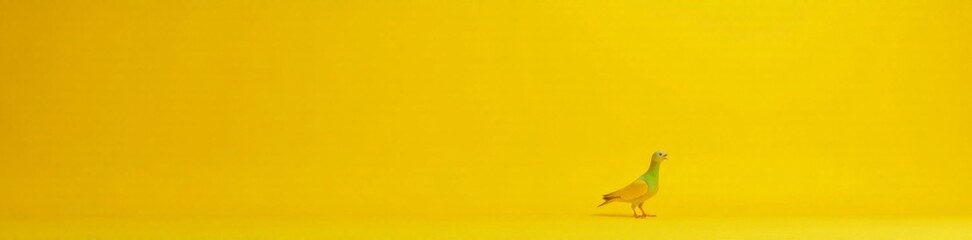 Obraz premium Rock dove standing over yellow background with open beak and surprised expression , bird's eye view, astonishment, landscape