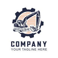 Excavator construction, excavator earthworks, and heavy equipment logo design template.